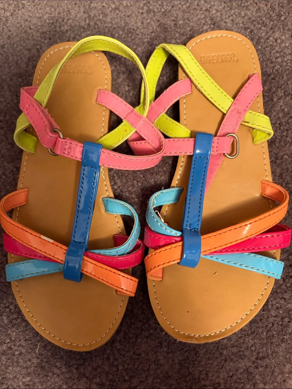 Gymboree Neon Yellow Pink Orange Blue Multi-Strap Sandals